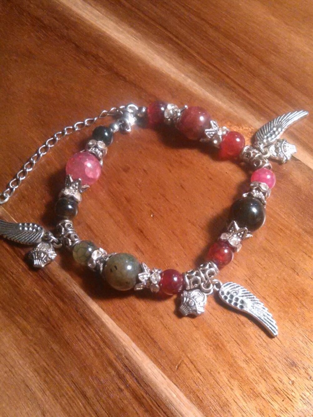 Multi-Color Stone and Feather Charm Bracelet Extends to Anklet (8 to 11 Inch)